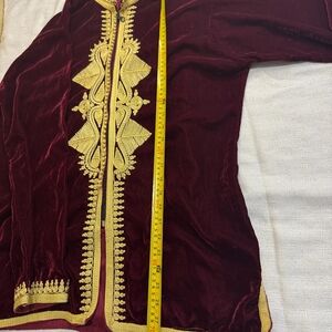 Moroccan Velvet Traditional Jacket Burgundy Gold Embroidery Handmade Size L